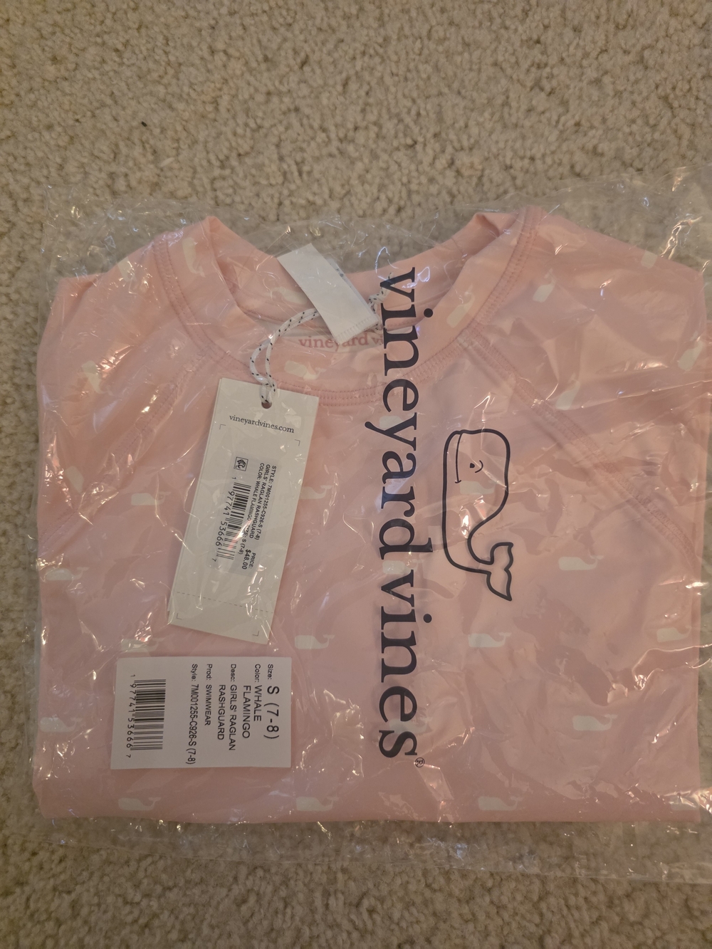 Vineyard Vines Kids Light Pink Whale Rashguard Size Small (7-8)